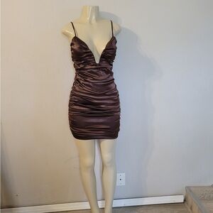 Fashion Nova Chocolate Satin Mini Dress